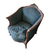 U - Vintage Carved Wood Chair with Green Upholstery