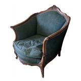 U - Vintage Carved Wood Chair with Green Upholstery