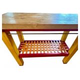 K - Colorful Wood Kitchen Island Table with Slatted Shelf