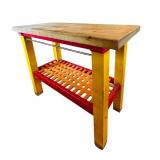 K - Colorful Wood Kitchen Island Table with Slatted Shelf