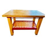 K - Colorful Wood Kitchen Island Table with Slatted Shelf