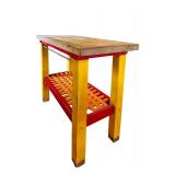 K - Colorful Wood Kitchen Island Table with Slatted Shelf