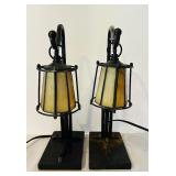 K - Pair of Quoizel Stained Glass Table Lamps, 12 Inch Height