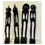 K - Set of 4 Hand-Carved African Tribal Wood Sculptures, 12 Inch Height