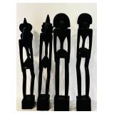 K - Set of 4 Hand-Carved African Tribal Wood Sculptures, 12 Inch Height