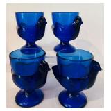 K - Vintage Glassware Collection: Rectangle Indiana Glass Dish, Cobalt Blue Glass Egg Cups, Jeannette Blue and Green Pedestal Glass Wedding Box