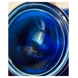 K - Vintage Glassware Collection: Rectangle Indiana Glass Dish, Cobalt Blue Glass Egg Cups, Jeannette Blue and Green Pedestal Glass Wedding Box