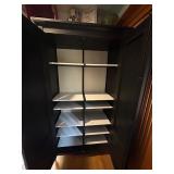 K - Tall Vintage Black Wooden Armoire Cabinet with Shelves and Key