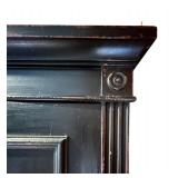 K - Tall Vintage Black Wooden Armoire Cabinet with Shelves and Key