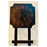 K - Vintage Wooden Arts and Crafts Wall Clock with Brass Numerals and Mechanical Movement