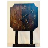 K - Vintage Wooden Arts and Crafts Wall Clock with Brass Numerals and Mechanical Movement