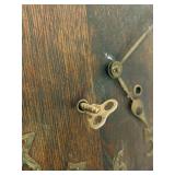K - Vintage Wooden Arts and Crafts Wall Clock with Brass Numerals and Mechanical Movement
