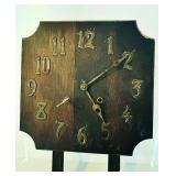 K - Vintage Wooden Arts and Crafts Wall Clock with Brass Numerals and Mechanical Movement