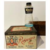 K - Vintage Advertising Tin and Bottle Collection Including Ridgways Tea, Windex, and More