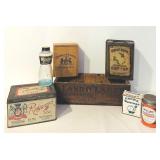K - Collection of Vintage Advertising Tins, Bottles, and Crates