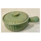 K - Set of 3 Handled Vintage Stoneware Soup Bowls with Lids, 8 x 3 Inches