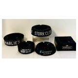 K - Set of 4 Vintage Black Ceramic Ashtrays Casino and Bar Advertising