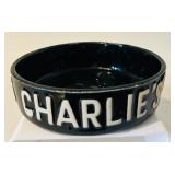 K - Set of 4 Vintage Black Ceramic Ashtrays Casino and Bar Advertising
