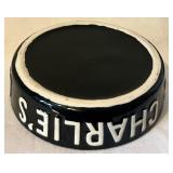 K - Set of 4 Vintage Black Ceramic Ashtrays Casino and Bar Advertising