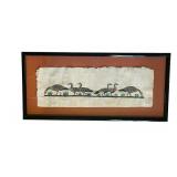K - Framed Egyptian Papyrus Artwork with Geese Motif