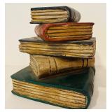 K - Decorative Set Including Faux Stacked Books, Green Marble Coasters, and Fabric Box