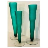 K - Set of 3 14-Inch Frosted Green Glass Vases