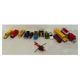 K - Collection of 12 Diecast Toy Vehicles Including Trucks, Cars, and Helicopter