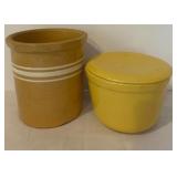 K - Collection of Yellow and Brown Ceramic Kitchenware Including Plates, Bowls, and Containers
