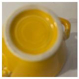 K - Red Wing 547 Blue Ball Jug with Yellow Sugar Bowl and Creamer Set