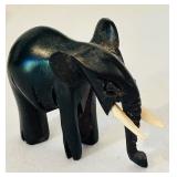 K - African Carved Wood Rhino and Set of 4 Elephant Figurines