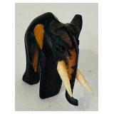 K - African Carved Wood Rhino and Set of 4 Elephant Figurines