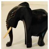 K - African Carved Wood Rhino and Set of 4 Elephant Figurines