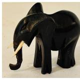 K - African Carved Wood Rhino and Set of 4 Elephant Figurines