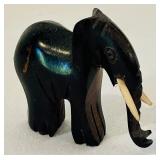 K - African Carved Wood Rhino and Set of 4 Elephant Figurines