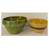 K - Set of 2 Vintage Stoneware Mixing Bowls - Green and Yellow