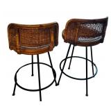 LR - Pair of Vintage Rattan and Metal Bar Stools