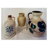 K - 3-Piece Vintage Stoneware Pottery Collection: Pitcher, Crock, Henry McKenna Jug
