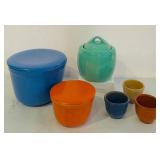 K - Vintage Multi-Color Ceramic Kitchenware Set with Lidded Jars and Cups