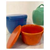 K - Vintage Multi-Color Ceramic Kitchenware Set with Lidded Jars and Cups