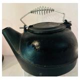 K - Set of 2 Vintage Kettles - Cast Iron and Aluminum with Metal Base