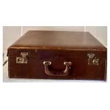 K - Vintage Brown Leather Suitcase with Brass Hardware