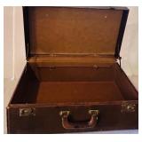 K - Vintage Brown Leather Suitcase with Brass Hardware