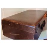 K - Vintage Brown Leather Suitcase with Brass Hardware
