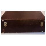 K - Vintage Brown Leather Suitcase with Brass Hardware