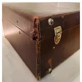 K - Vintage Brown Leather Suitcase with Brass Hardware