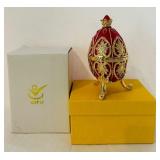 K - QIFU Hand Painted Red Enamel Egg Trinket Box with Crystal Accents, 4 Inch