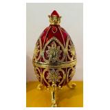 K - QIFU Hand Painted Red Enamel Egg Trinket Box with Crystal Accents, 4 Inch