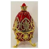 K - QIFU Hand Painted Red Enamel Egg Trinket Box with Crystal Accents, 4 Inch
