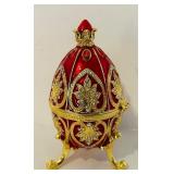 K - QIFU Hand Painted Red Enamel Egg Trinket Box with Crystal Accents, 4 Inch