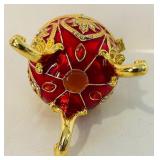 K - QIFU Hand Painted Red Enamel Egg Trinket Box with Crystal Accents, 4 Inch